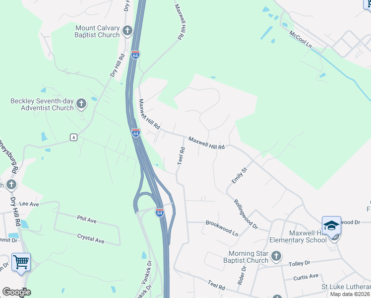 map of restaurants, bars, coffee shops, grocery stores, and more near 100 Teel Road in Beckley