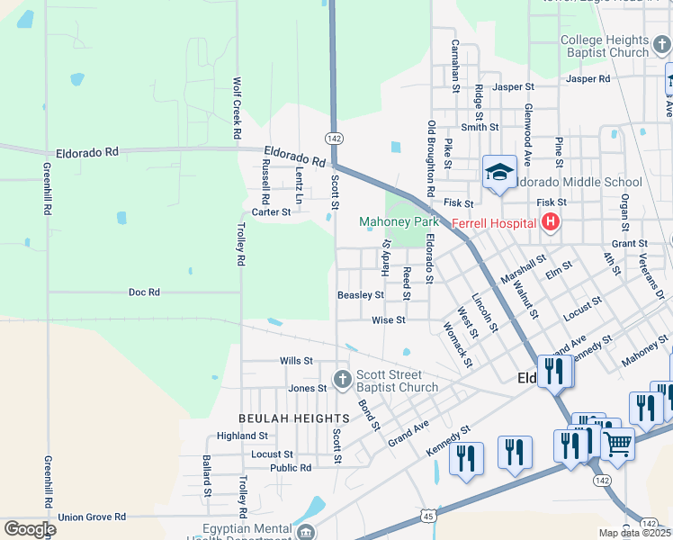 map of restaurants, bars, coffee shops, grocery stores, and more near 1598 Scott St in Eldorado