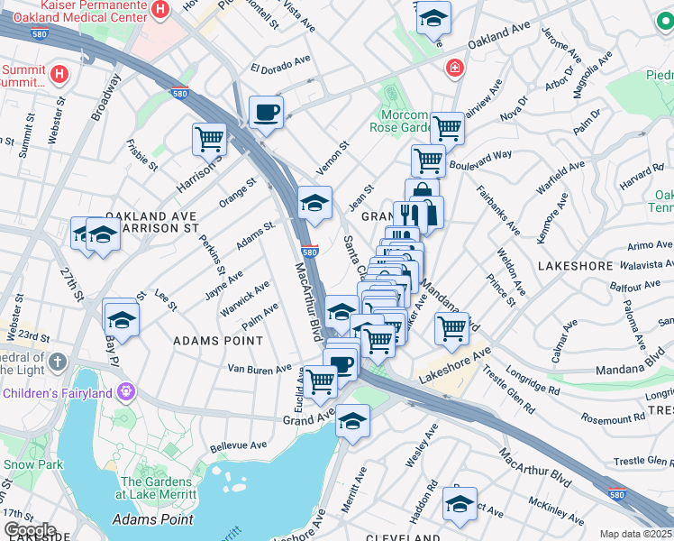 map of restaurants, bars, coffee shops, grocery stores, and more near 478 Jean Street in Oakland