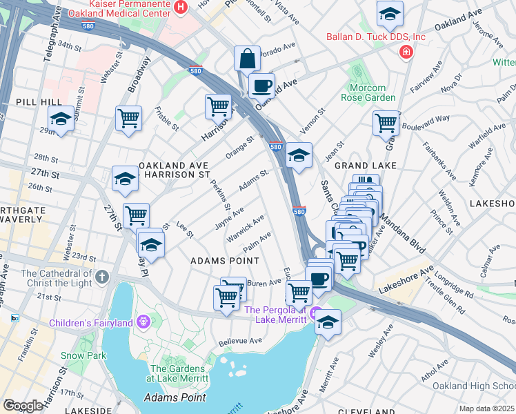 map of restaurants, bars, coffee shops, grocery stores, and more near 272 Euclid Avenue in Oakland