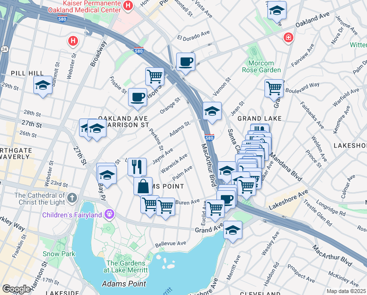 map of restaurants, bars, coffee shops, grocery stores, and more near 272 Euclid Avenue in Oakland