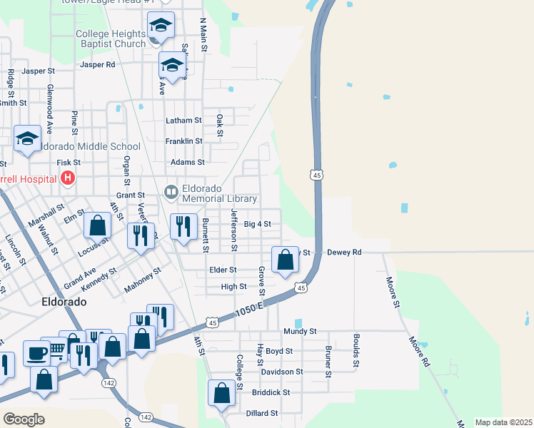 map of restaurants, bars, coffee shops, grocery stores, and more near 600-698 Panama Street in Eldorado