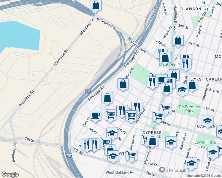 map of restaurants, bars, coffee shops, grocery stores, and more near 1510 Pullman Way in Oakland