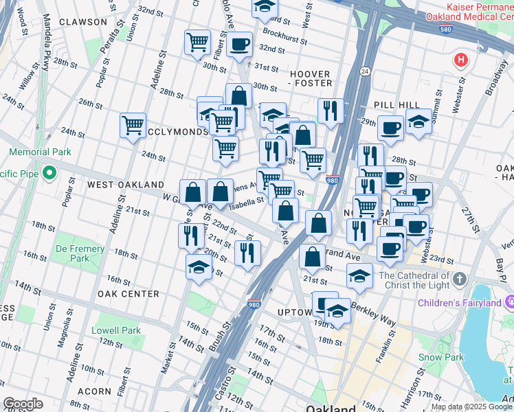 map of restaurants, bars, coffee shops, grocery stores, and more near 826 Isabella Street in Oakland