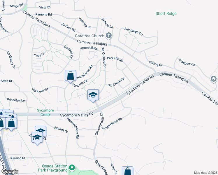 map of restaurants, bars, coffee shops, grocery stores, and more near 725 Old Creek Road in Danville