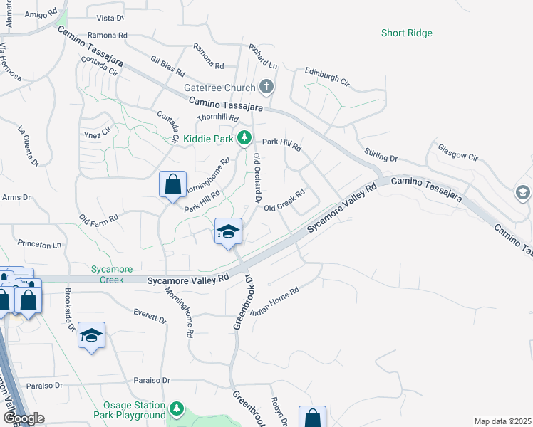 map of restaurants, bars, coffee shops, grocery stores, and more near 725 Old Creek Road in Danville