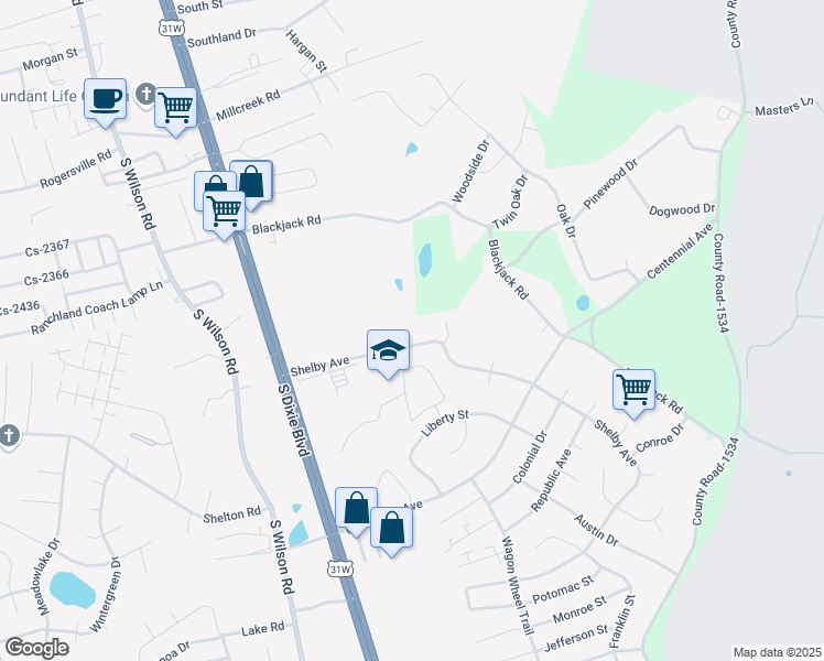 map of restaurants, bars, coffee shops, grocery stores, and more near 2500 Hilltop Court in Radcliff