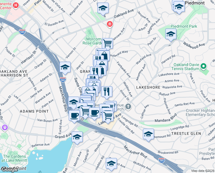 map of restaurants, bars, coffee shops, grocery stores, and more near 829 Vermont Street in Oakland