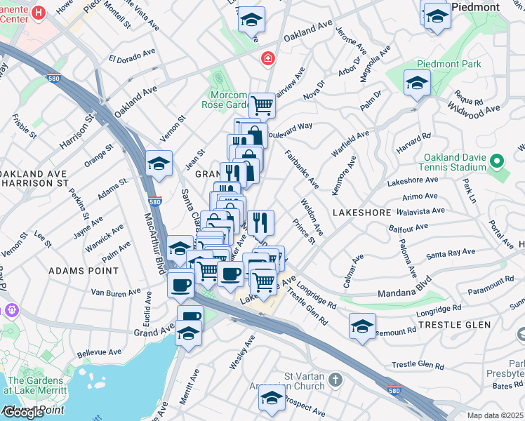 map of restaurants, bars, coffee shops, grocery stores, and more near 829 Vermont Street in Oakland