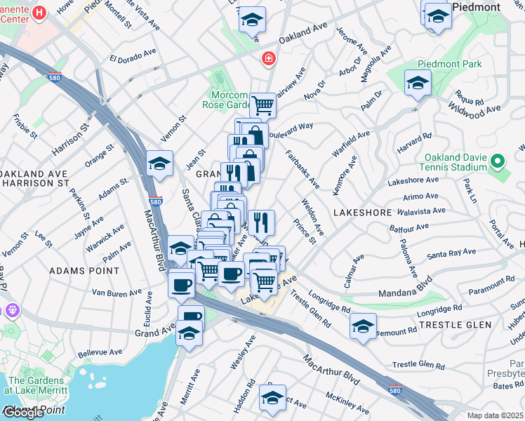 map of restaurants, bars, coffee shops, grocery stores, and more near 829 Vermont Street in Oakland