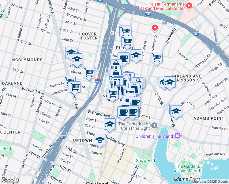 map of restaurants, bars, coffee shops, grocery stores, and more near 2526 Telegraph Avenue in Oakland