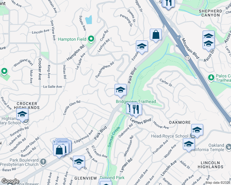 map of restaurants, bars, coffee shops, grocery stores, and more near 114 Estates Drive in Piedmont