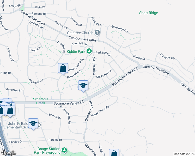 map of restaurants, bars, coffee shops, grocery stores, and more near 598 Old Orchard Drive in Danville