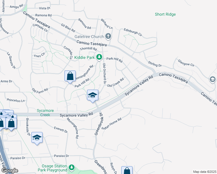 map of restaurants, bars, coffee shops, grocery stores, and more near 725 Old Creek Road in Danville