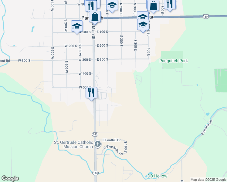 map of restaurants, bars, coffee shops, grocery stores, and more near 491 South 100 East in Panguitch
