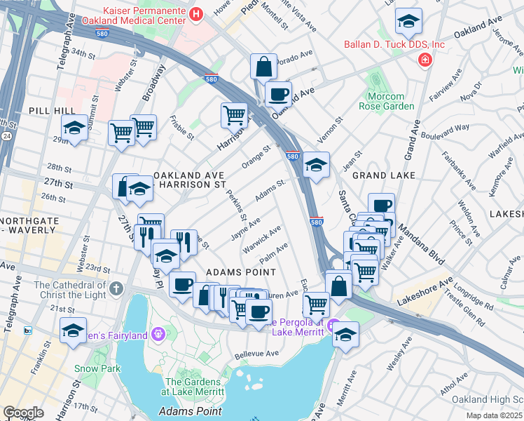 map of restaurants, bars, coffee shops, grocery stores, and more near in Piedmont