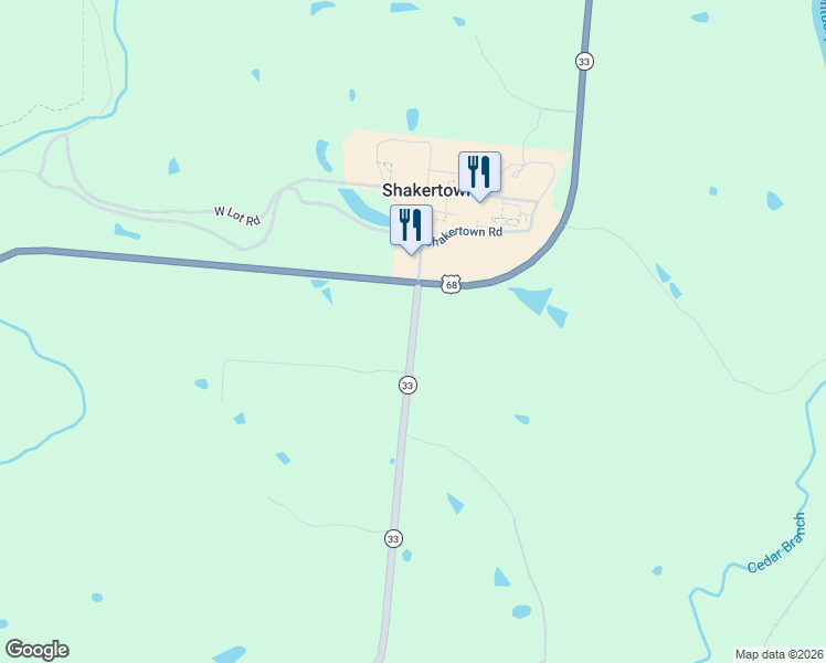 map of restaurants, bars, coffee shops, grocery stores, and more near 3240-3398 Shakertown Road in Harrodsburg