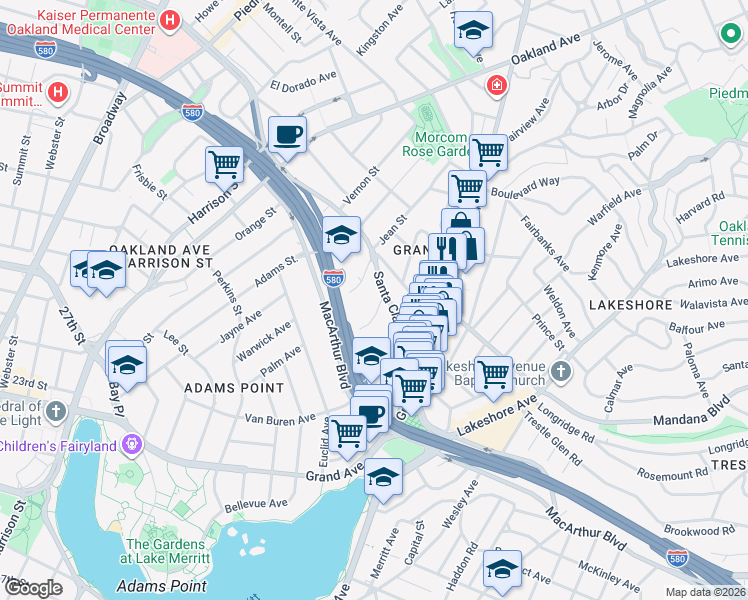 map of restaurants, bars, coffee shops, grocery stores, and more near 478 Jean Street in Oakland