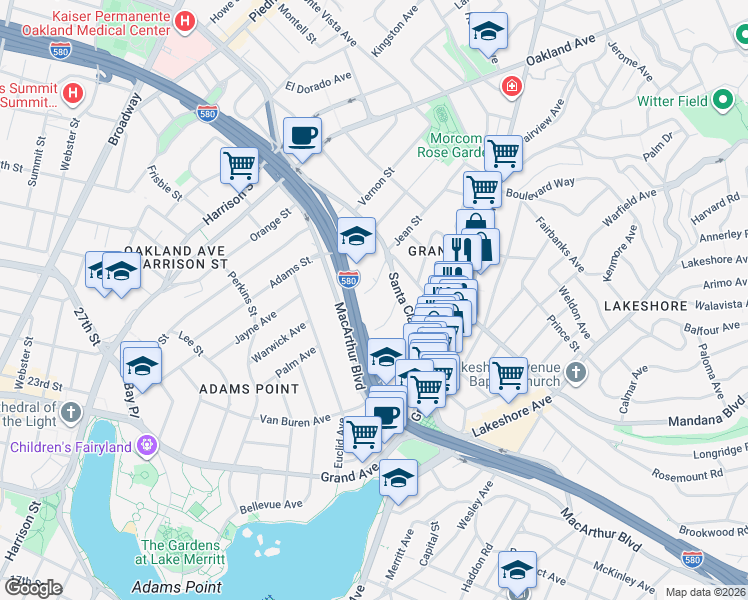 map of restaurants, bars, coffee shops, grocery stores, and more near 478 Jean Street in Oakland