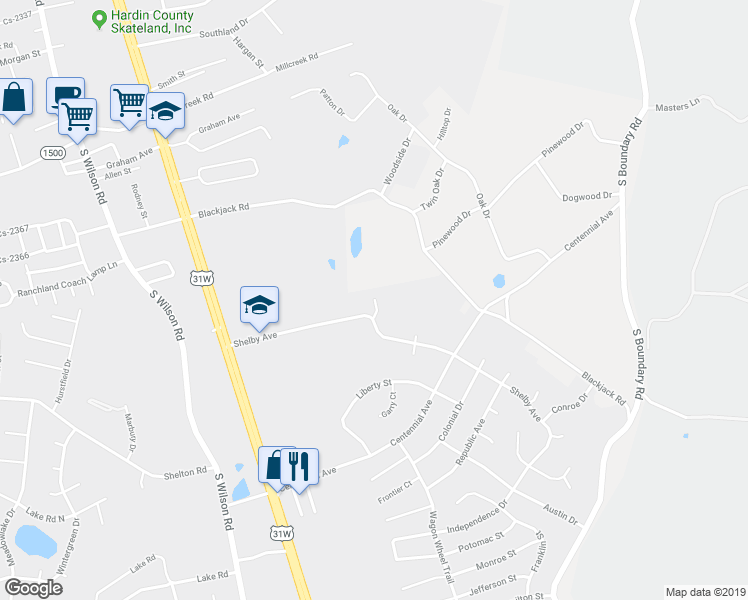 map of restaurants, bars, coffee shops, grocery stores, and more near 2508 Hilltop Court in Radcliff