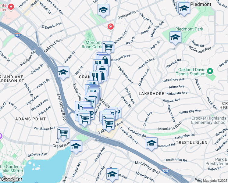 map of restaurants, bars, coffee shops, grocery stores, and more near 859 Vermont Street in Oakland