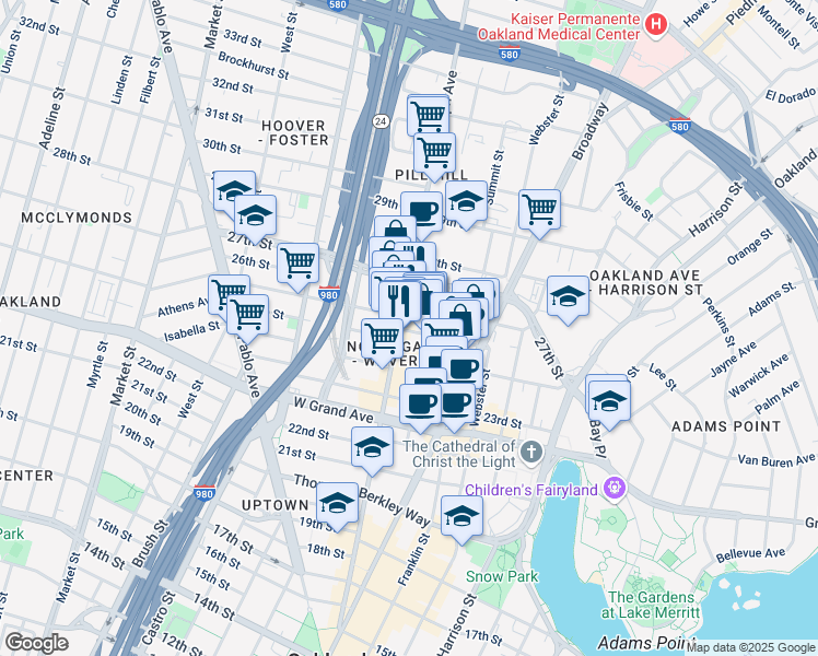 map of restaurants, bars, coffee shops, grocery stores, and more near 2526 Telegraph Avenue in Oakland