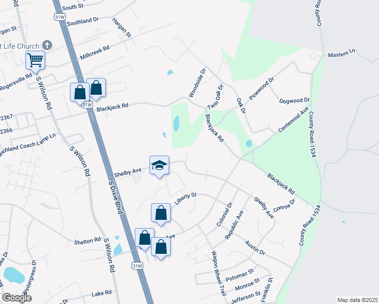 map of restaurants, bars, coffee shops, grocery stores, and more near 2509 Hilltop Court in Radcliff