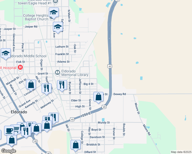 map of restaurants, bars, coffee shops, grocery stores, and more near 600 Panama Street in Eldorado
