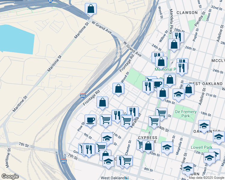 map of restaurants, bars, coffee shops, grocery stores, and more near 1510 Pullman Way in Oakland