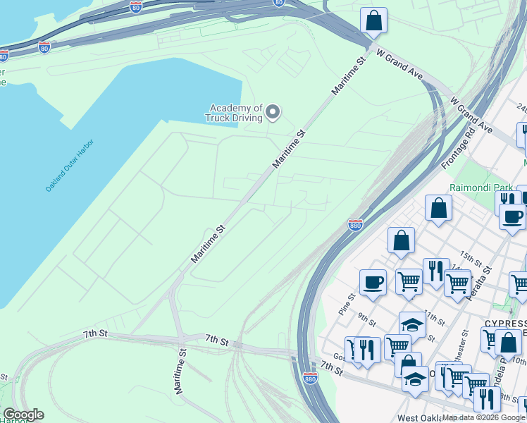 map of restaurants, bars, coffee shops, grocery stores, and more near 2 12th Street in Oakland