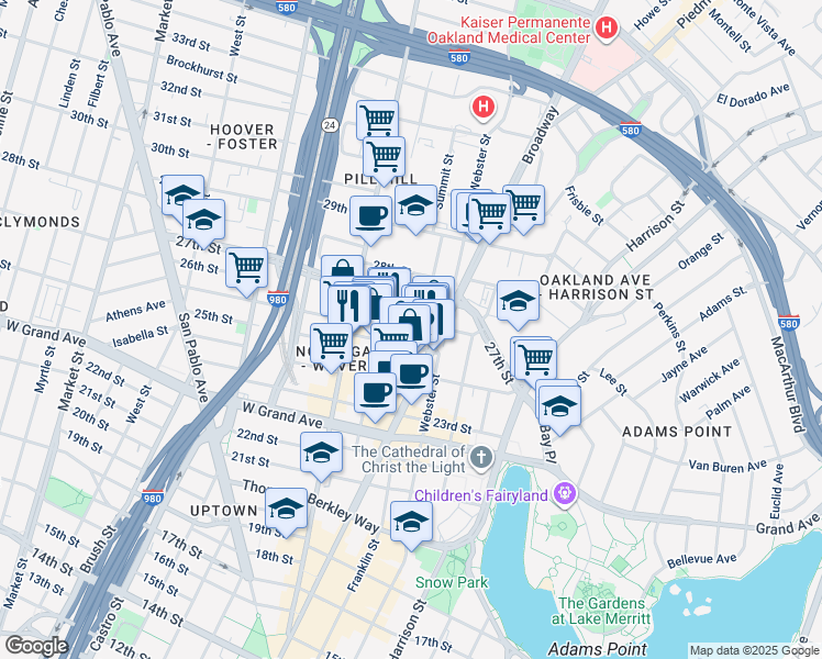map of restaurants, bars, coffee shops, grocery stores, and more near 411 26th Street in Oakland