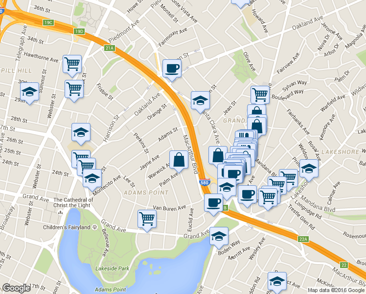 map of restaurants, bars, coffee shops, grocery stores, and more near 273 MacArthur Boulevard in Oakland