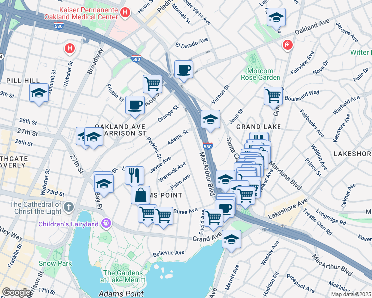 map of restaurants, bars, coffee shops, grocery stores, and more near 272 Euclid Avenue in Oakland