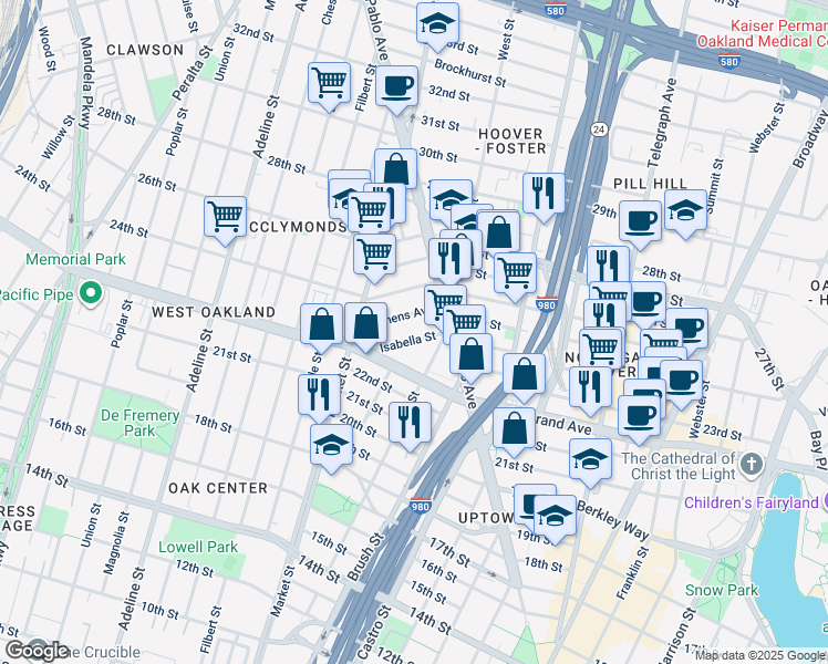 map of restaurants, bars, coffee shops, grocery stores, and more near 826 Isabella Street in Oakland