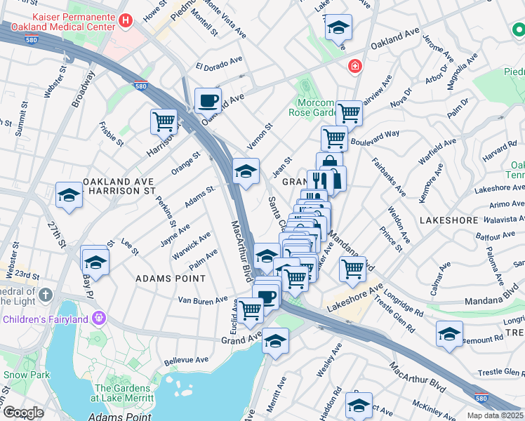 map of restaurants, bars, coffee shops, grocery stores, and more near 478 Jean Street in Oakland