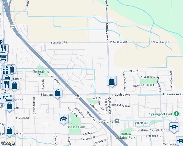 map of restaurants, bars, coffee shops, grocery stores, and more near 1081 FINLEY ST in Manteca