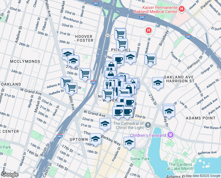 map of restaurants, bars, coffee shops, grocery stores, and more near 509 Sycamore Street in Oakland