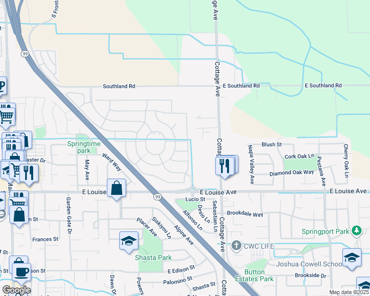 map of restaurants, bars, coffee shops, grocery stores, and more near 1081 FINLEY ST in Manteca