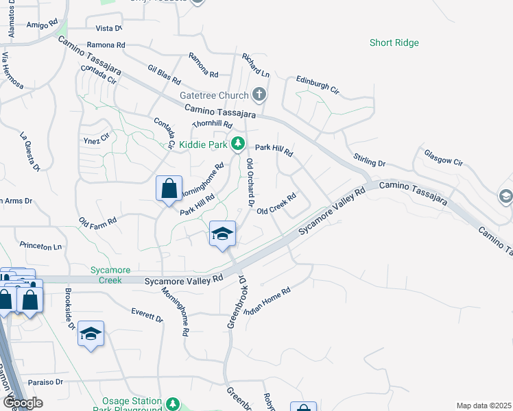 map of restaurants, bars, coffee shops, grocery stores, and more near 598 Old Orchard Drive in Danville