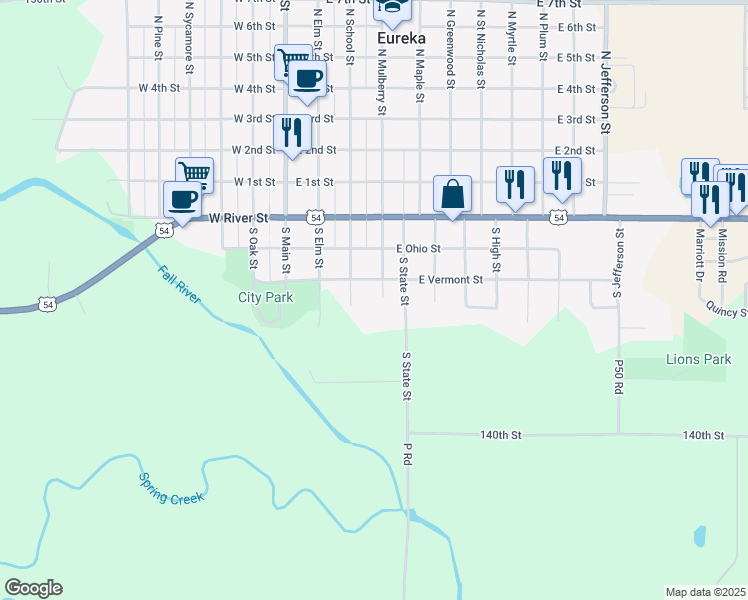 map of restaurants, bars, coffee shops, grocery stores, and more near 400-498 S School St in Eureka