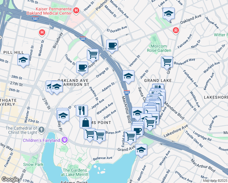 map of restaurants, bars, coffee shops, grocery stores, and more near 272 Euclid Avenue in Oakland