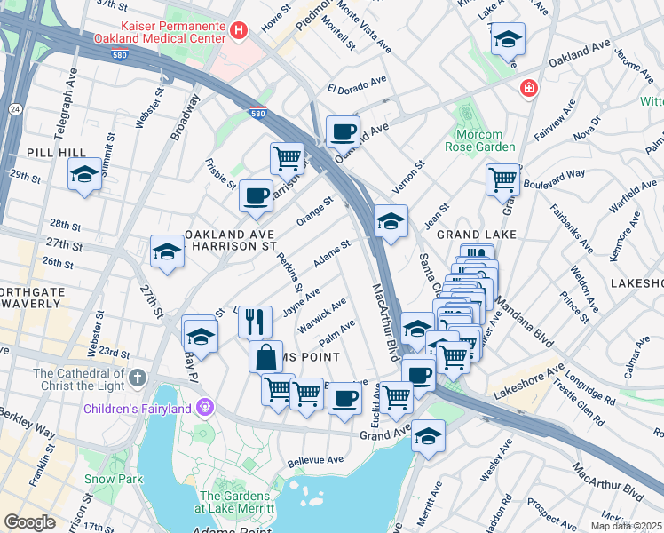 map of restaurants, bars, coffee shops, grocery stores, and more near 272 Euclid Avenue in Oakland