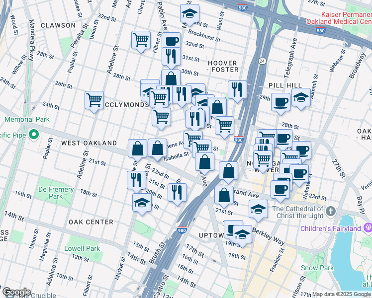 map of restaurants, bars, coffee shops, grocery stores, and more near 826 Isabella Street in Oakland