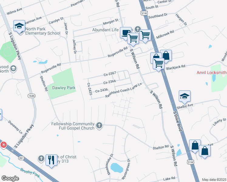 map of restaurants, bars, coffee shops, grocery stores, and more near 458 Cs-2436 in Radcliff
