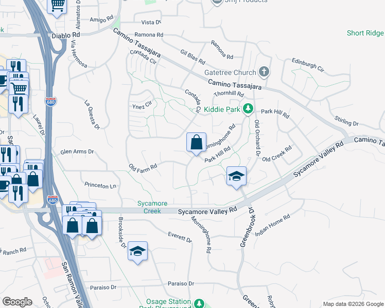 map of restaurants, bars, coffee shops, grocery stores, and more near 50 Longview Court in Danville