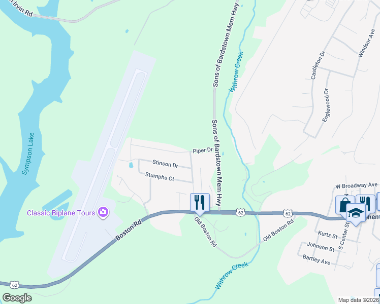 map of restaurants, bars, coffee shops, grocery stores, and more near 300 Piper Drive in Bardstown