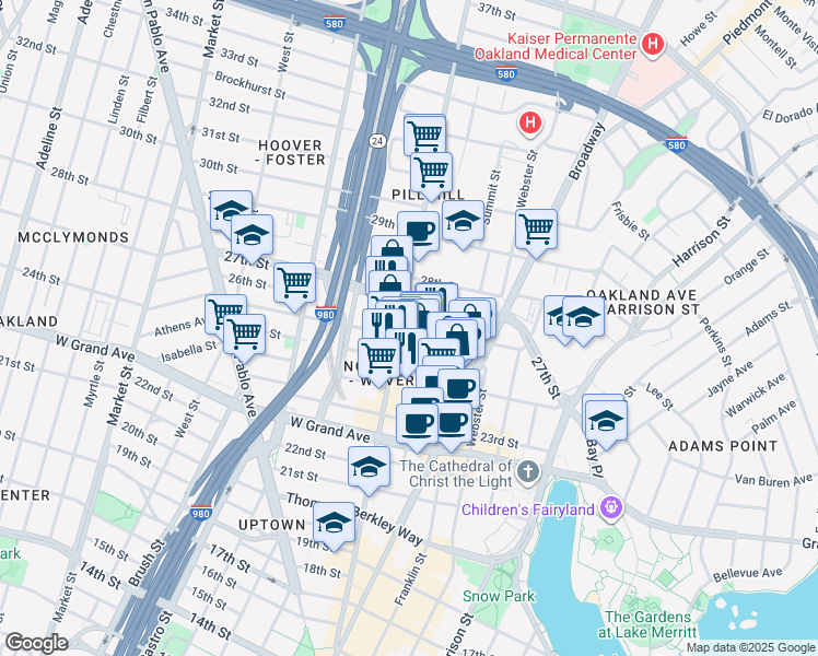 map of restaurants, bars, coffee shops, grocery stores, and more near 2526 Telegraph Avenue in Oakland