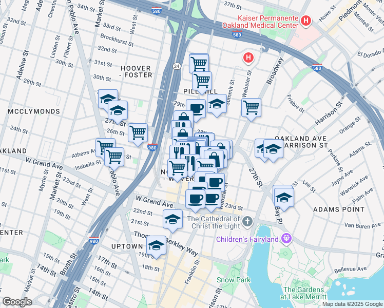 map of restaurants, bars, coffee shops, grocery stores, and more near 2526 Telegraph Avenue in Oakland