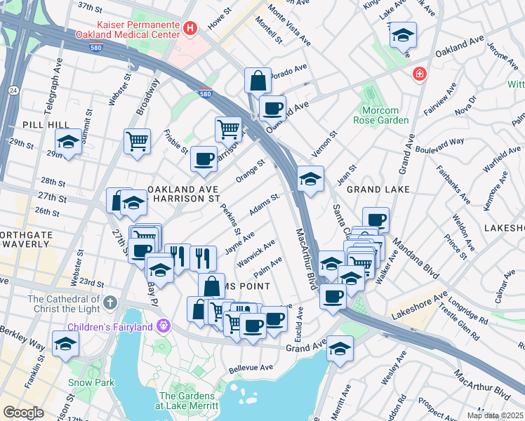 map of restaurants, bars, coffee shops, grocery stores, and more near in Piedmont