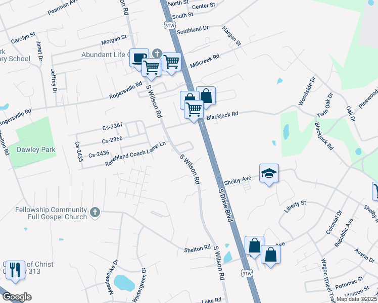 map of restaurants, bars, coffee shops, grocery stores, and more near 230 Horseshoe Court in Radcliff
